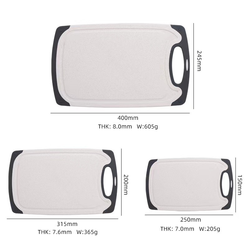 Set de tres piezas de tablero de corte de plástico de paja de trigo de doble cara y tablero de corte de tablero de mesa para cocina