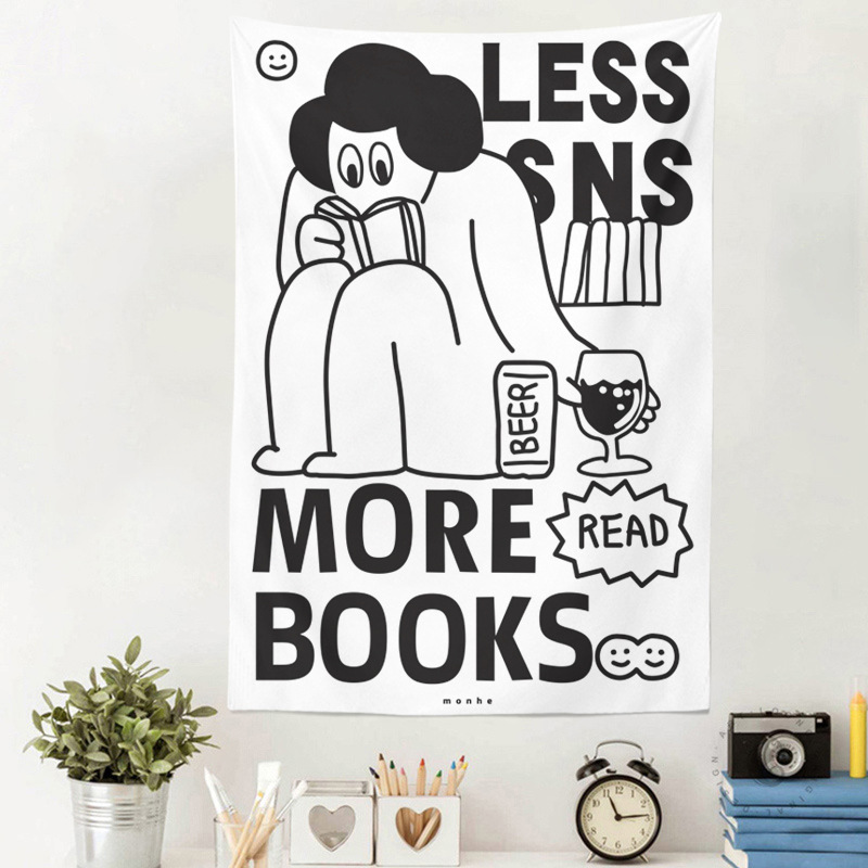 Multi-reading inspirational text background cloth cartoon ins style decorative wall hanging cloth coffee shop decorative background cloth Multi-reading inspirational text background cloth cartoon ins style decorative wall hanging cloth coffee shop decorative background cloth