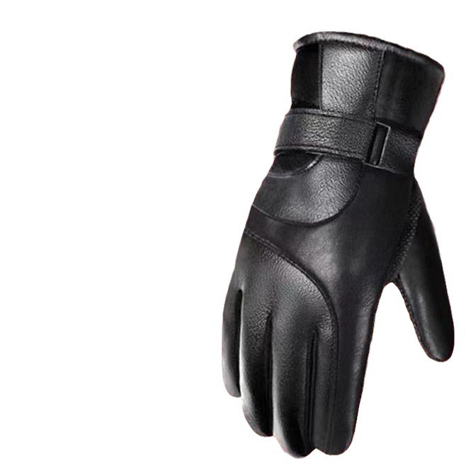 Guantes de cuero para hombres en invierno para montar al aire libre motocicleta a prueba de viento frío calentamiento de lana invierno pantalla táctil guantes de espesamiento