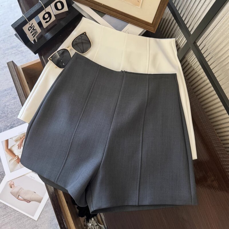 Minimalist Gray Suit Shorts for Women 2025 Spring and Summer New Outer Wear Slim Straight Pants High Waist A-Line Casual Pants