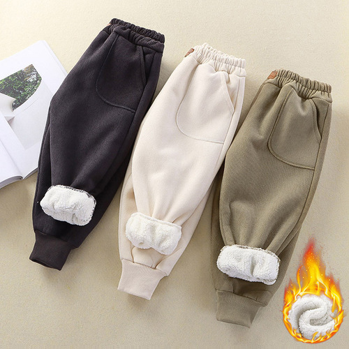  [cashmere lamb] Children's winter velvet thick casual pants for men and girls corduroy pants for children warm winter