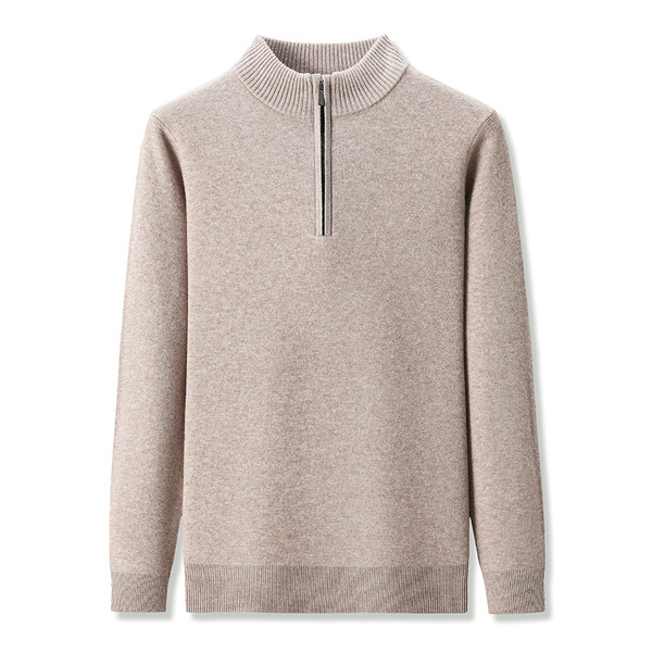Woolen solid color sweater with zipper
