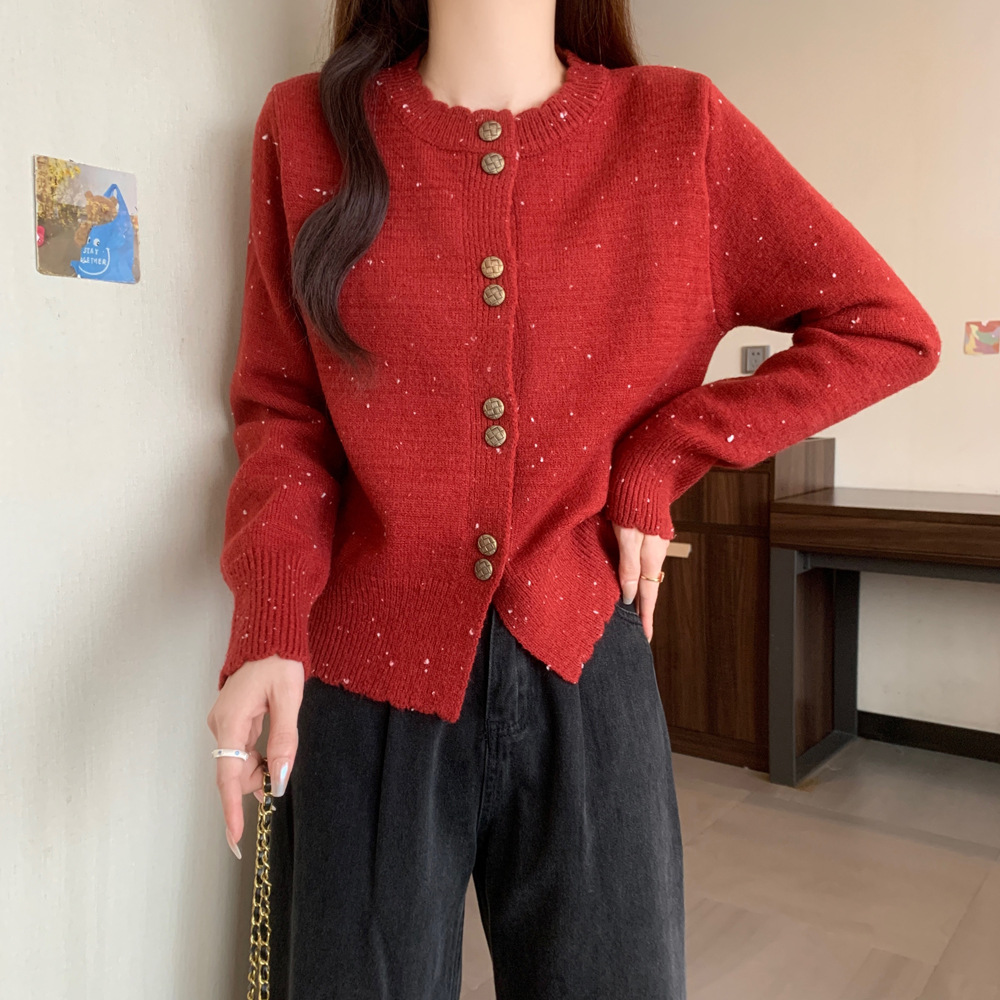 빈티지 작은 원사 스웨터 카디건 여성 가을과 겨울 2024 새로운 짧은 스웨터 재킷 통통녀