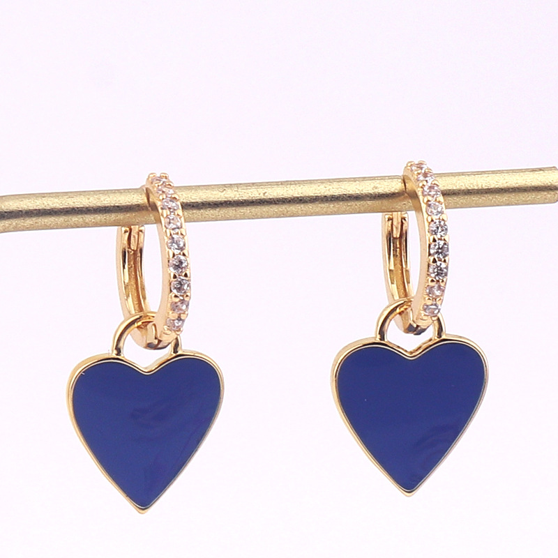 Retro Heart Shape Copper Earrings Stoving Varnish Artificial Gemstones Copper Earrings