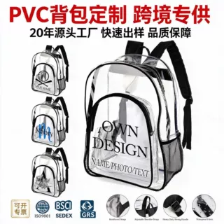 源头工厂PVC透明双肩包出游学生包跨境专供透明背包支持定制LOGO