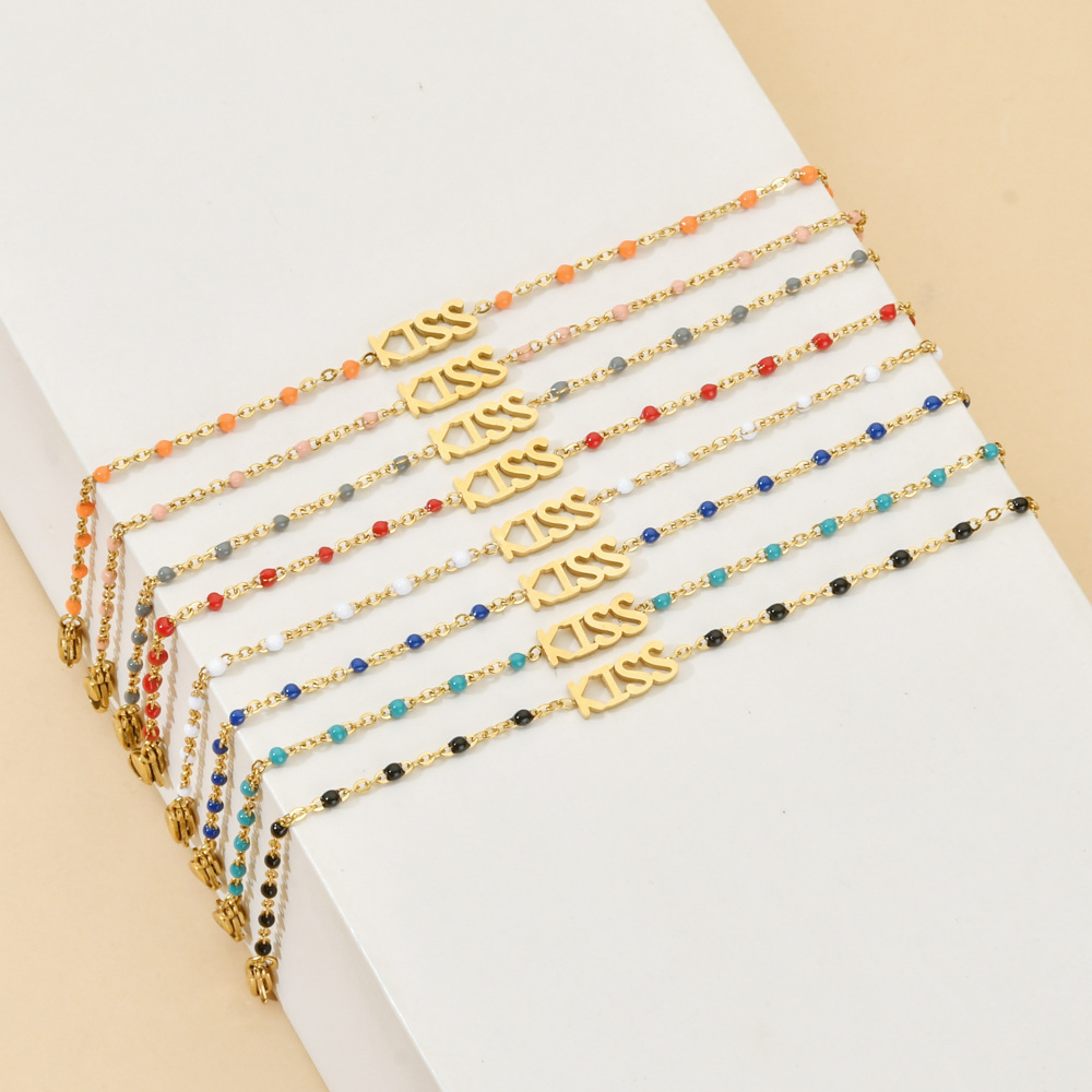 Vacation Letter Stainless Steel Beaded Enamel Plating Bracelets display picture 2
