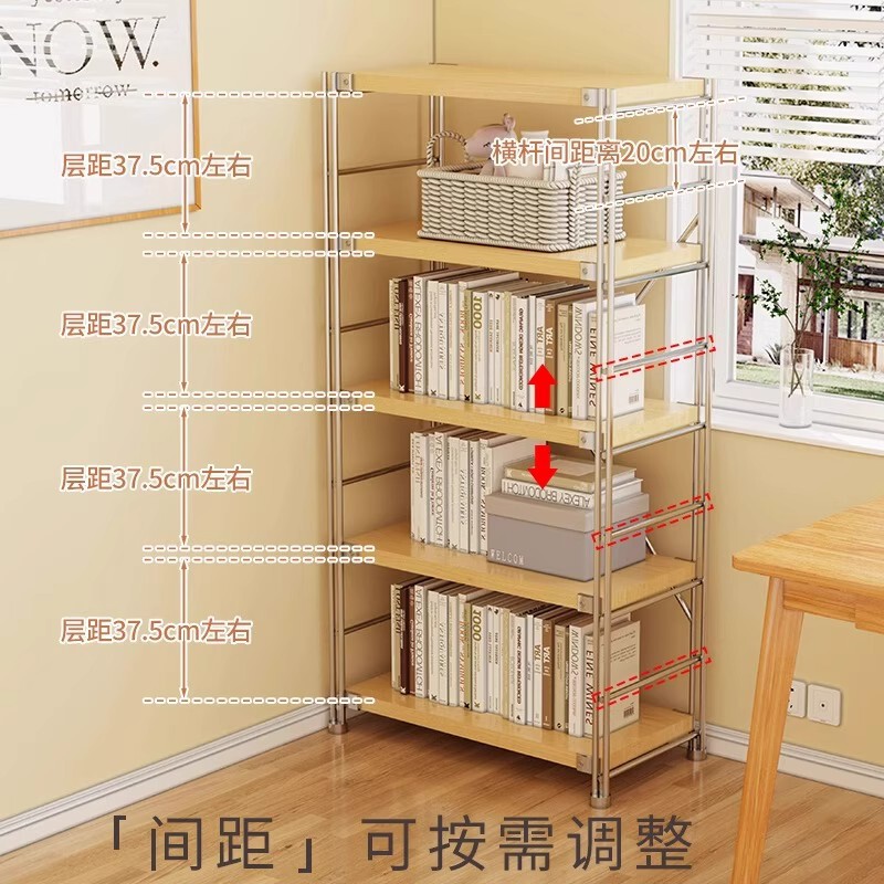 日本式の鋼鉄の木の棚は床に落ちて多層の客間のベランダの貯蔵棚の本棚の家庭用の台所の電子レンジの収納棚です。|undefined