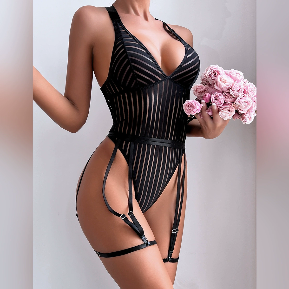 Кросс -бордер Али Продажи Планшет Продажи Сексапильная Полосатая Ремень Sexy Встреча Визуальный Визуальный Назад Лучше Назад Комплекс W023