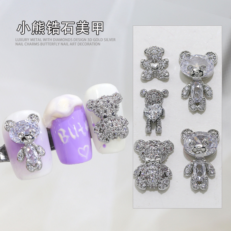 Little Red Book silver Bear Zircon Nail Art Jewelry Love Bow Knot Carmic Bear Wear Armor Decoration Nail Drill Wholesale Little Red Book silver Bear Zircon Nail Art Jewelry Love Bow Knot Carmic Bear Wear Armor Decoration Nail Drill Wholesale