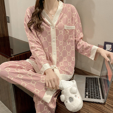 Pijamas de Manga Larga para Otoño e Invierno con Relleno en el Pecho para Mujer, Estilo Coreano 2025, Lindo Traje con Flores Pequeñas, Ropa de Dormir para Estudiantes