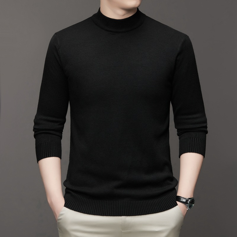 Men's Knitted Jumper With Semi High Neck Casual Warm Base Layer_voghion.com