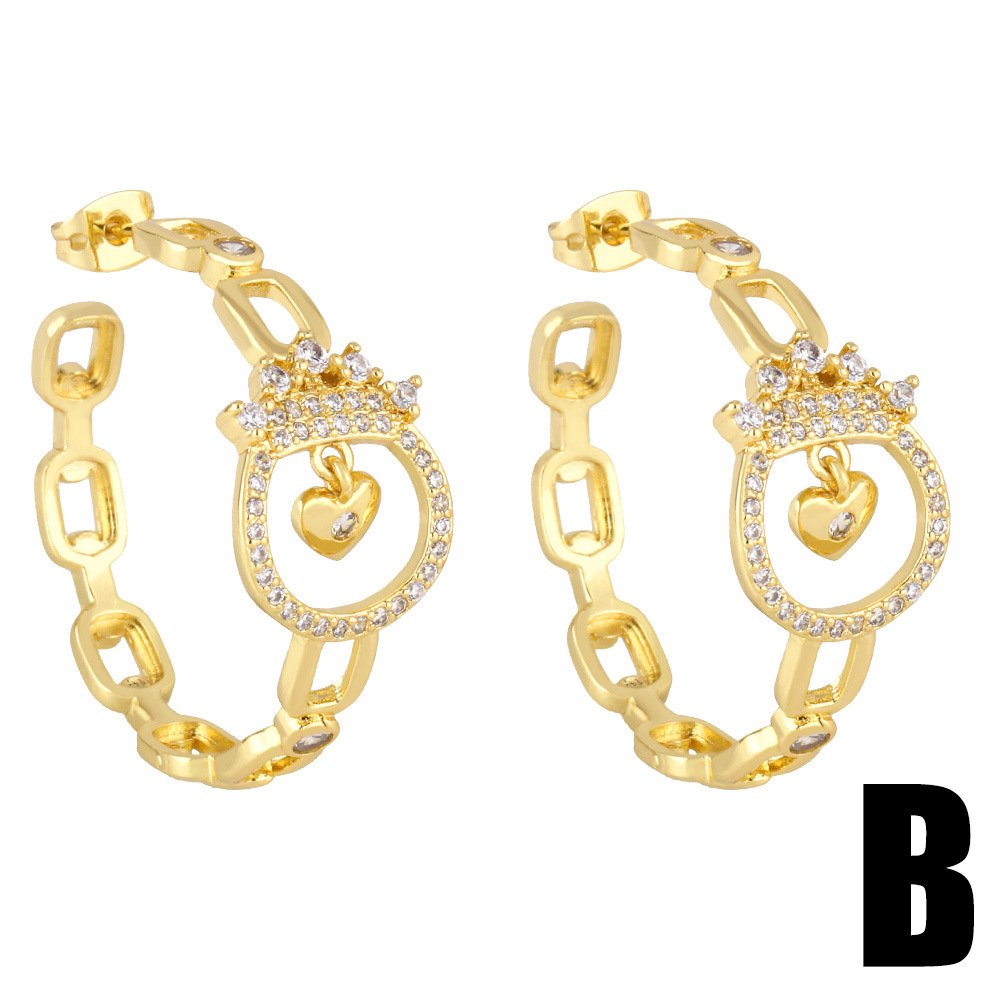 Mode C En Forme De Cercle Couronne En Forme De Coeur Boucles D'oreilles En Cuivre display picture 3