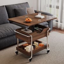 中古风实木小推车客厅家用可移动收纳复古茶几小户型升降折叠茶桌