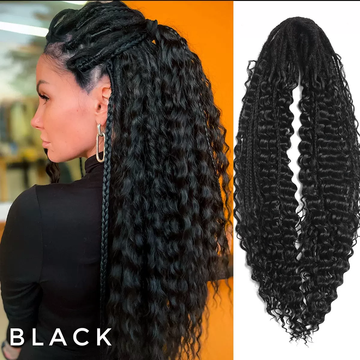 跨境TEMU/速卖通三股辫Boho Box Braids 双尾卷尾三股辫脏辫假发