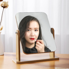 Wooden Desktop Vanity Mirror, Simple and Trendy Beauty Makeup Dorm Desk Beauty Mirror, Portable and Rotatable Single-Sided Dressing Mirror