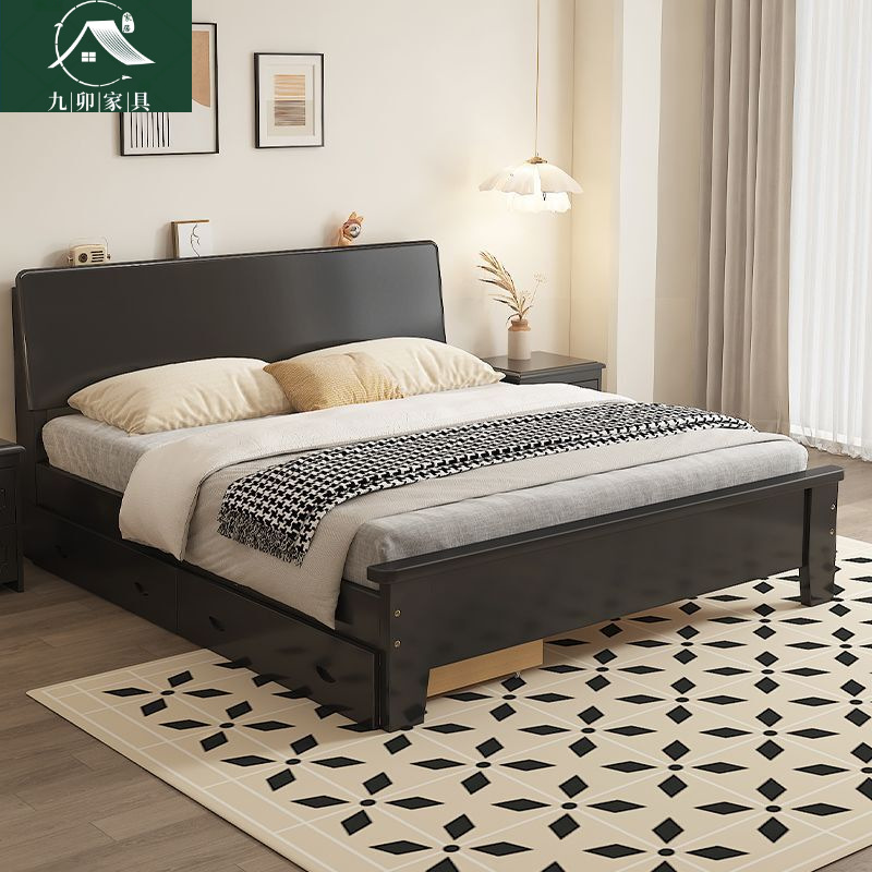 Solid Wood Bed Modern Minimalist Home Bedroom 1.8m Double Bed Rental Room New Style 1.2m Single Full Solid Wood Bed