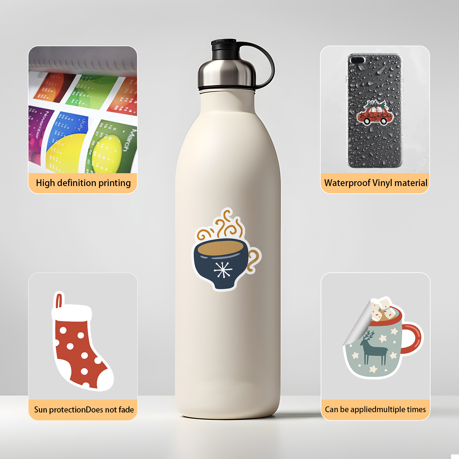 50 nueva Navidad graffiti pegatinas coche teléfono móvil hervidor pegatinas decorativas impermeable diario pegatinas al por mayor