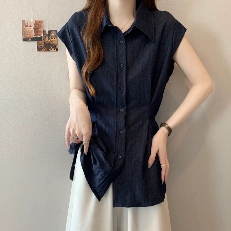 Женская одежда больших размеров для полных мм, модная рубашка из тенселя с короткими рукавами, уменьшающая возраст, лето 2025, новый стиль, рубашка, закрывающая талию, топ