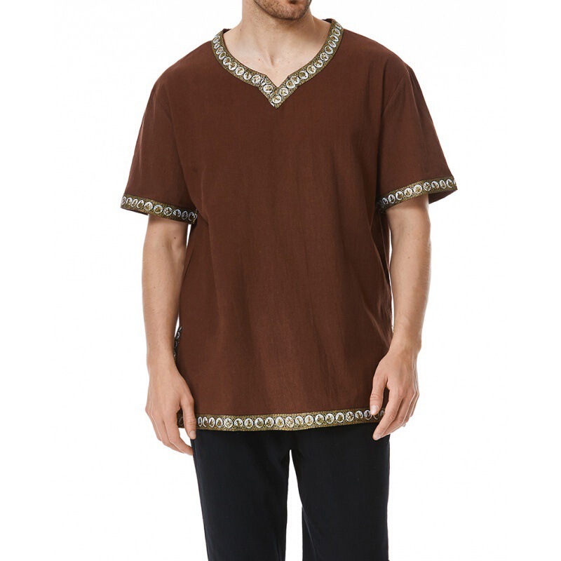 2023 new men's medieval costume Halloween artistic girdle Viking Knight Pirate retro warrior shirt