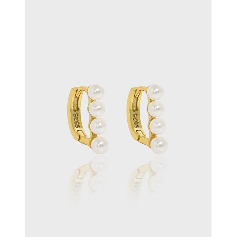 125 Korean Style Ins Niche Design Minimalist Elegant All-Match Geometric Round Bead Textile S925 Sterling Silver Ear Buckle for Women