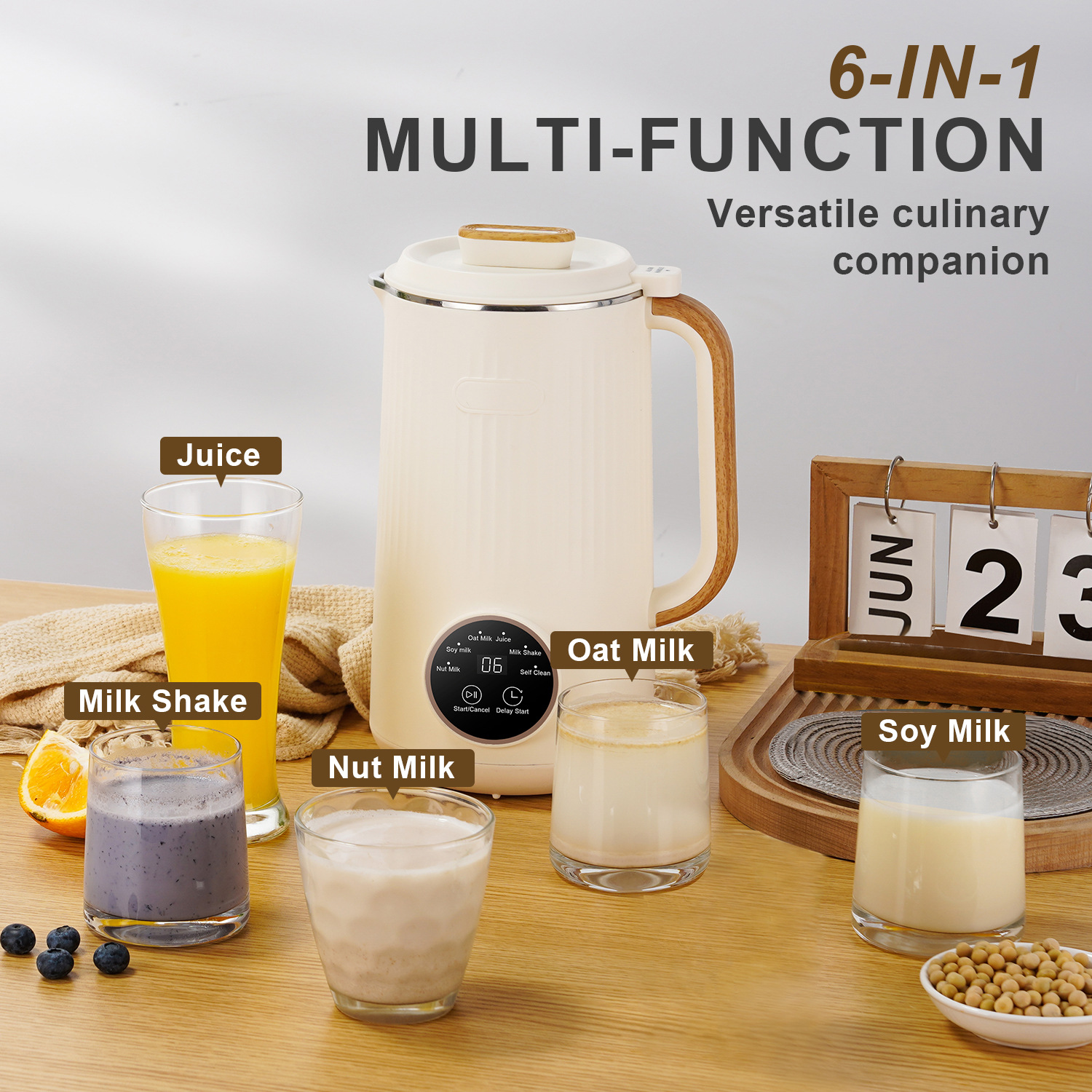 跨境110V美规豆浆坚果燕麦智能预约自动清洗大容量1L免滤坚果奶机