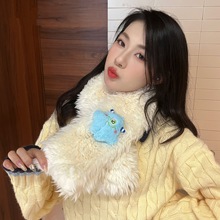 日系搞怪可爱小怪兽亲子围巾女冬季加厚保暖交叉学生儿童毛绒围脖