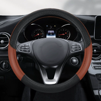 two-line steering wheel cover four seasons, Steering wheel cover - embossed-black-coffee-round-38cm