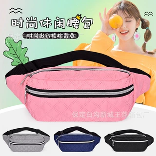 新款运动男女腰包胸包韩版车缝线简约纯色大容量多层防水斜跨包