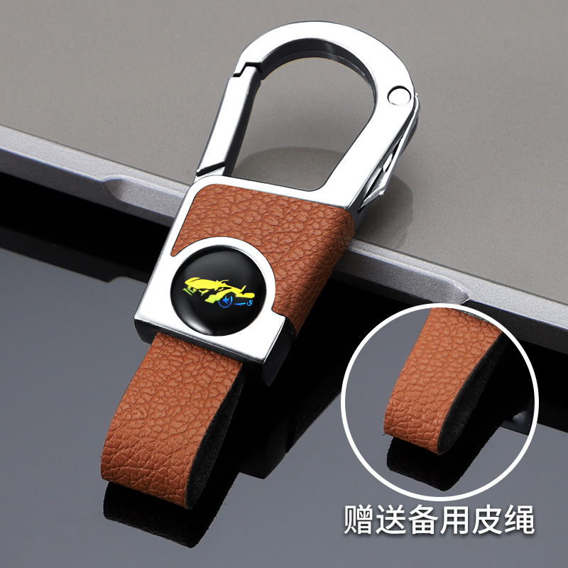Llavero de coche de alta gama para hombre, cinturón doble, llave de coche gruesa, resistente al desgaste y resistente a los arañazos, colgante de llavero de cuero exquisito