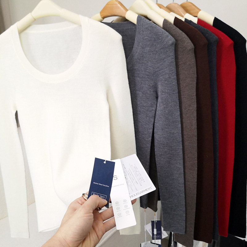 German Yangtze Yarn 100 Wool Skin-Friendly Seamless One-Piece Wool Sweater Autum Slim Long-Sleeved Bottoming Shirt Thin Style