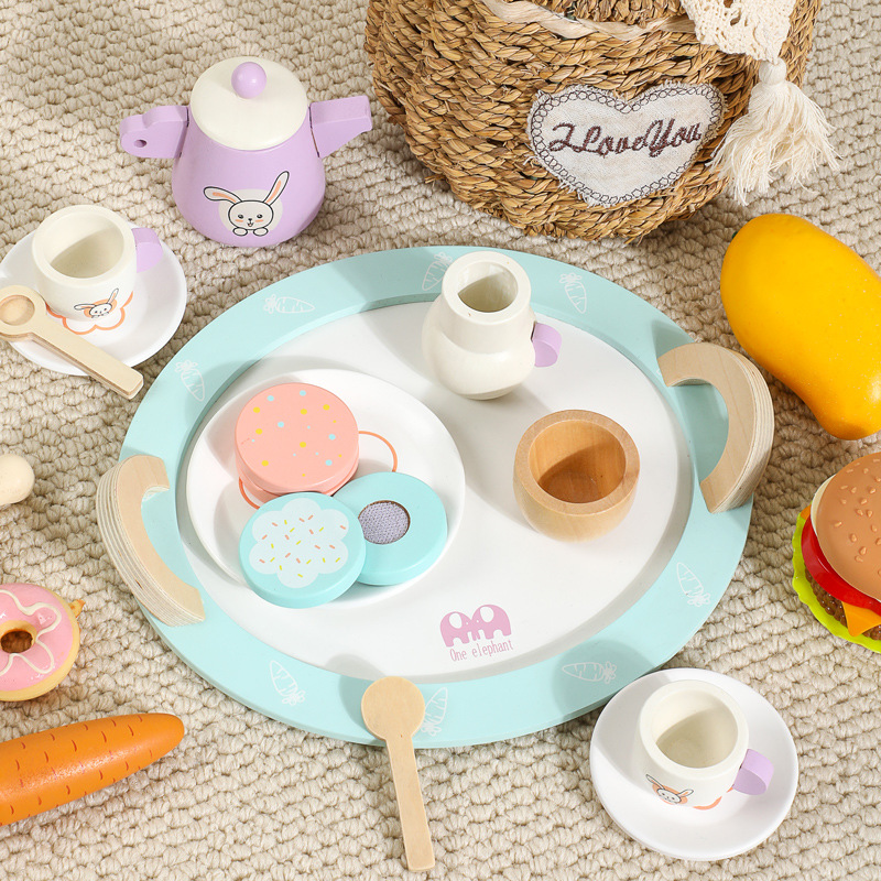 Juego de té para niños combinación niños y niñas jugar casa juguete de madera simulación tetera taza de té juego de té de la tarde traje