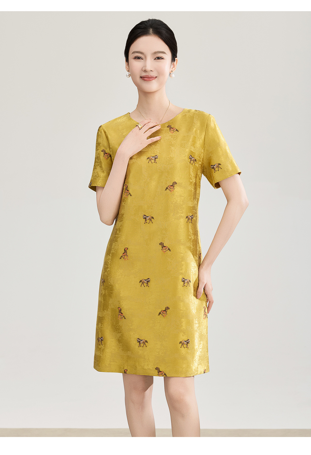 Đầm maxi nữ tay ngắn thêu hoa văn jacquard, chất liệu linen phối ren — màu hồng chi tiết 17