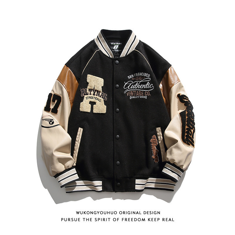American-Style Trendy Baseball Jacket for Men, Spring and Autumn, High-End and Stylish, Couple's Patchwork Trendy Jacket