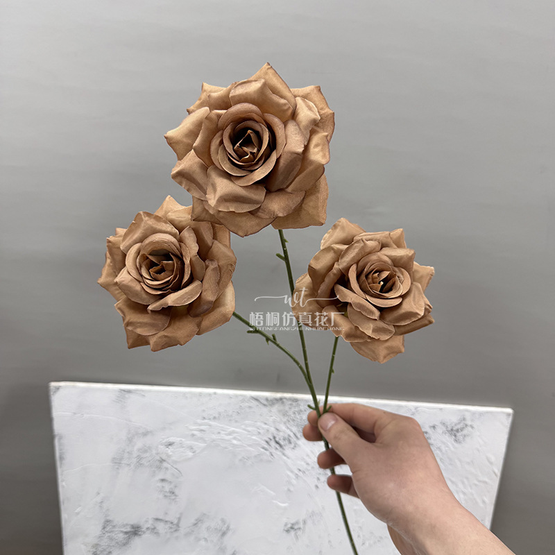 3 curled diamond roses—dark coffee#