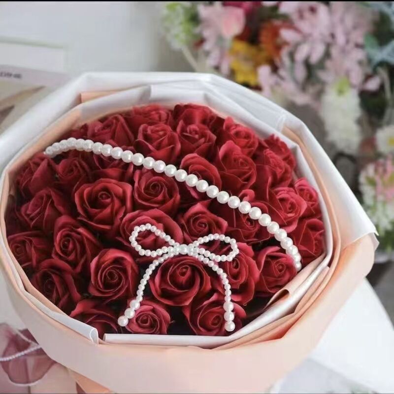 Wholesale bouquet bow jewelry imitation pearl cake decoration bow chain Valentine's Day accessories accessories decoration