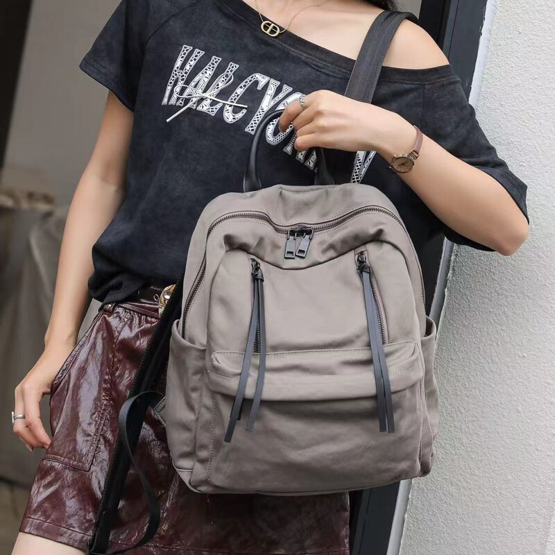 2025 New Model Backpack for Women, Nylon and Genuine Leather, Lightweight, Water-Resistant, Large Capacity, Can Hold Tablet and Laptop
