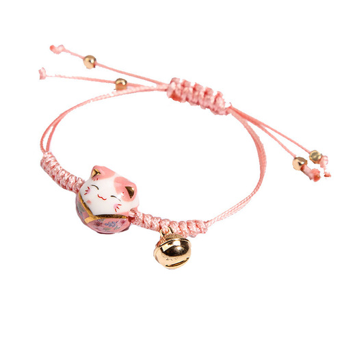 Simple and Cute Ceramic Cat Bracelet for Women, Fresh Student Hand-woven Money Cat Red Rope Bracelet for Women as a Gift