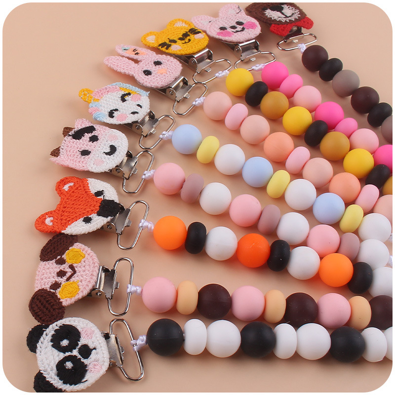 Nuevo bebé suministros de dibujos animados animal chupete clip creativo bebé DIY cuentas de silicona mordedura molar chupete cadena