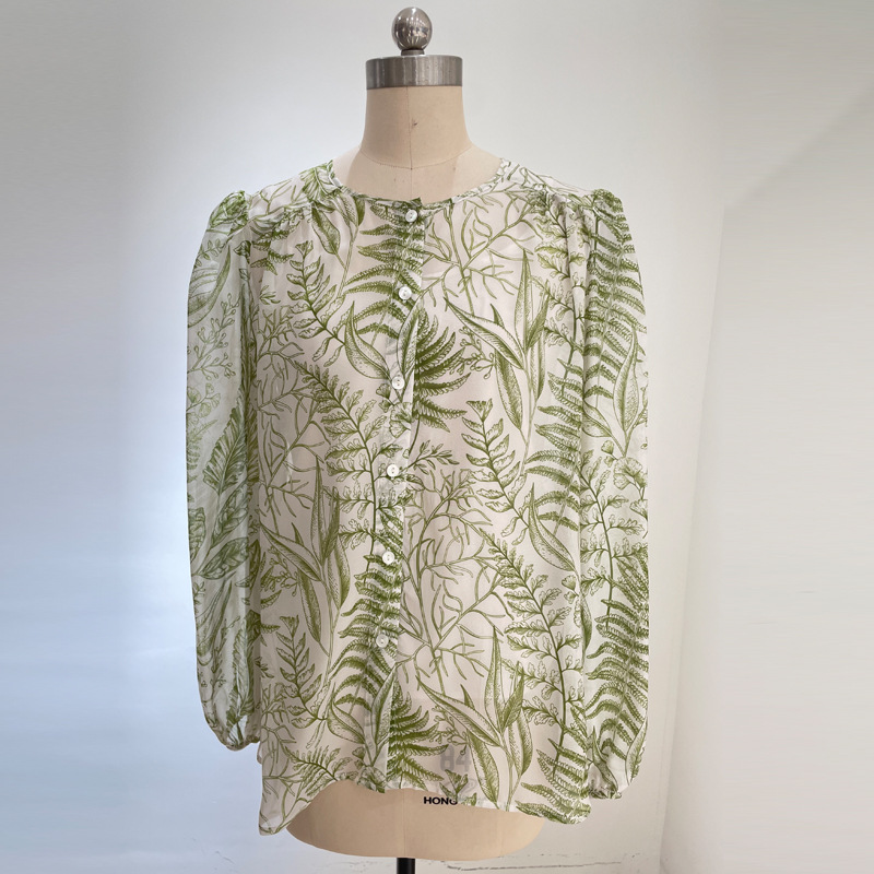 라운드 넥 카디건-녹색 잎