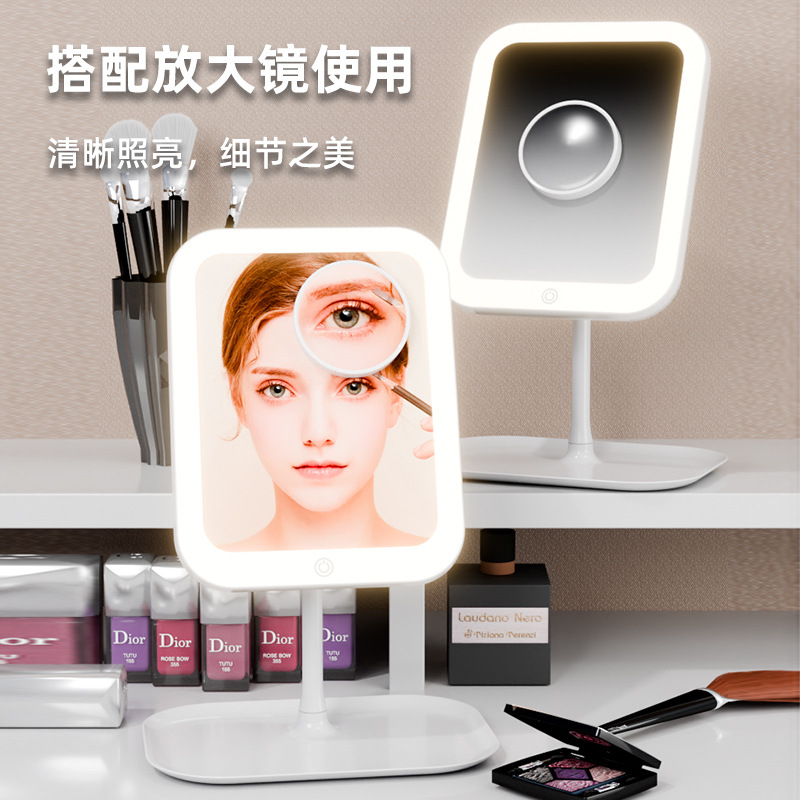 Espejo de maquillaje LED multifuncional de escritorio bandeja de almacenamiento de escritorio espejo de maquillaje de escritorio espejo de maquillaje de mejora de iluminación espejo de maquillaje