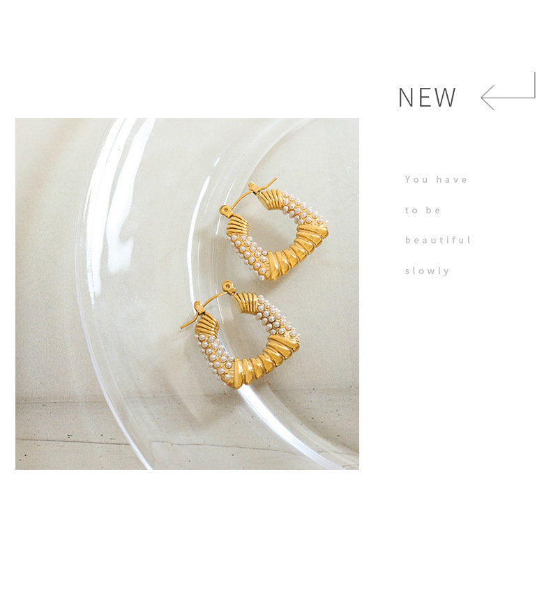 Retro U Shape Titanium Steel Inlay Artificial Pearls Earrings 1 Pair