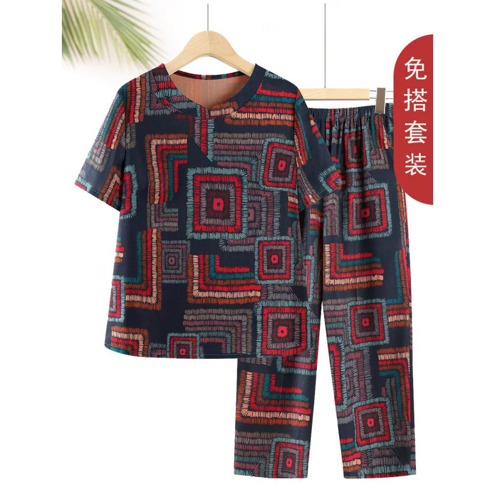 Костюм бабушки, летняя рубашка и брюки с короткими рукавами для среднего и пожилого возраста, комплект из двух предметов для мамы, одежда больших размеров для 70-летней женщины.