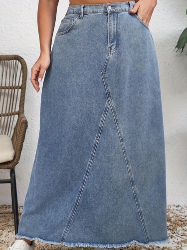 Plus Size Casual Bow Lace Denim Skirt With Fur Edge