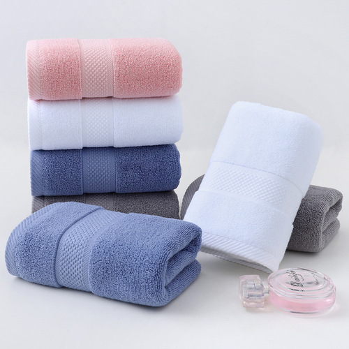 Pure Cotton Towel Factory Wholesale 35*75cm 100% Cotton Plain Color Thickened 110g Adult Face Towel with Embroidered LOGO