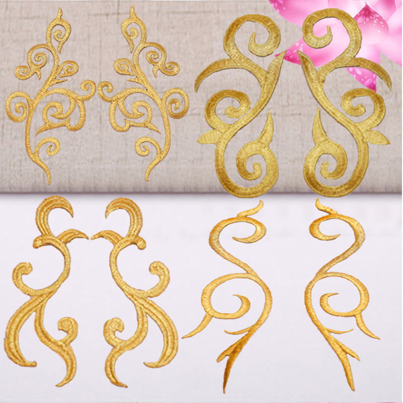 电脑绣花贴 金银丝祥云刺绣布贴 古装熨烫贴 辅料背胶对花补丁贴