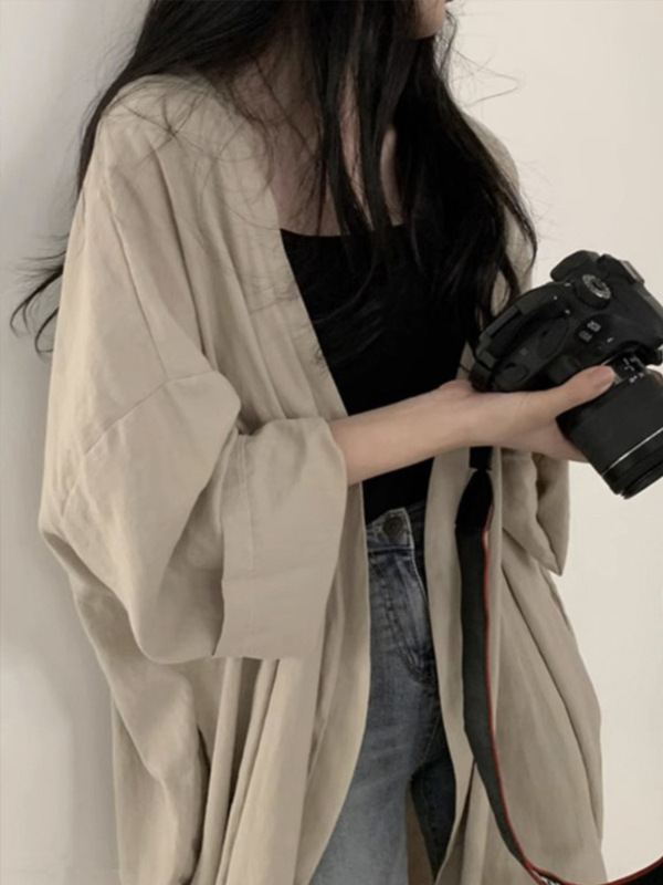 日系苎麻薄款衣女款夏季中长款垂感衬衫外套宽松外穿开衫上衣|undefined