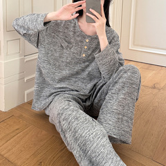 绵羊绒睡衣女款秋冬季圆领长袖长裤宽松休闲可外穿保暖家居服套装