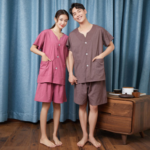 Physiotherapy cotton moxibustion ramie cardigan with front and back buttons for women and men bath clothes for lovers beauty acupuncture massage wholesale