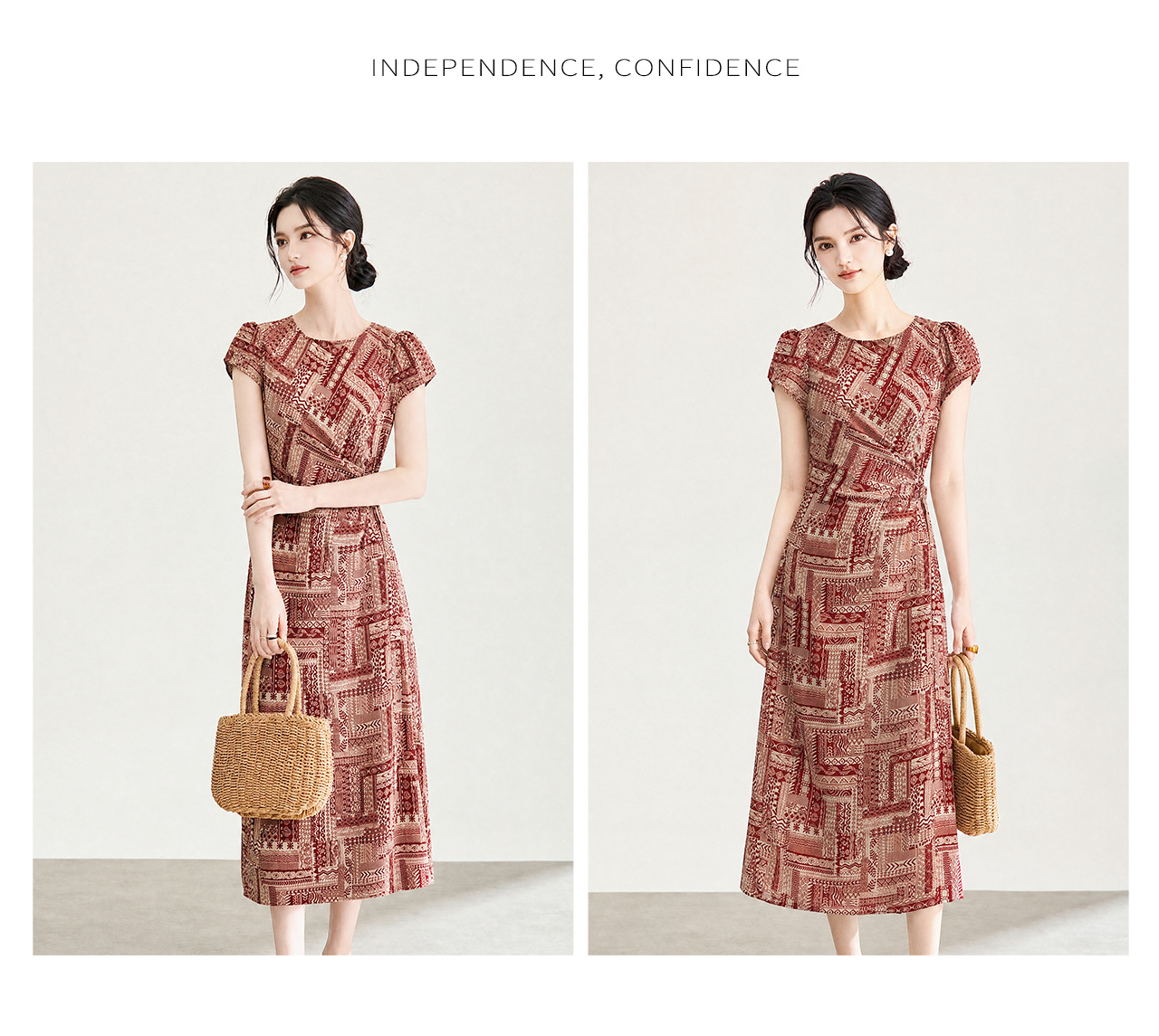 Đầm maxi nữ họa tiết bohemian tay ngắn thắt eo chất liệu voan — màu hồng chi tiết 15