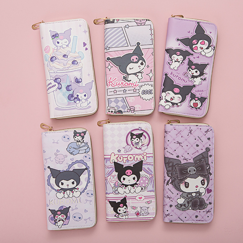 Long Wallet Female Student Cartoon Kuromi Fresh New Large Capacity Mobile Phone Wallet Zipper Card Holder Clutch Bag